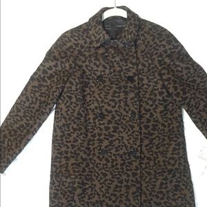 Zara double breasted leopard print pea coat